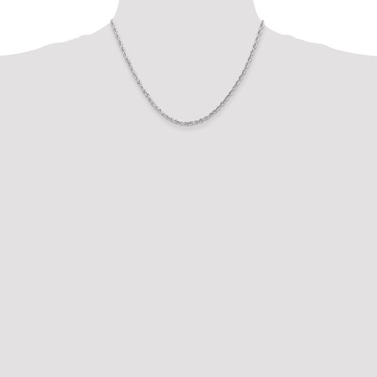 Cadena de Cuerda Cuádruple de 10K Oro Blanco 3mm con Corte Diamante – 18 Pulgadas