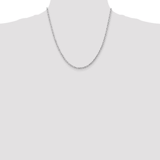 10K White Gold Chain – 20 inches, 3mm Diamond-Cut Quadruple Rope Chain with Lobster Clasp