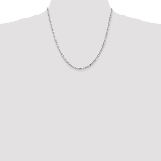 10K White Gold Chain – 20 inches, 3mm Diamond-Cut Quadruple Rope Chain with Lobster Clasp