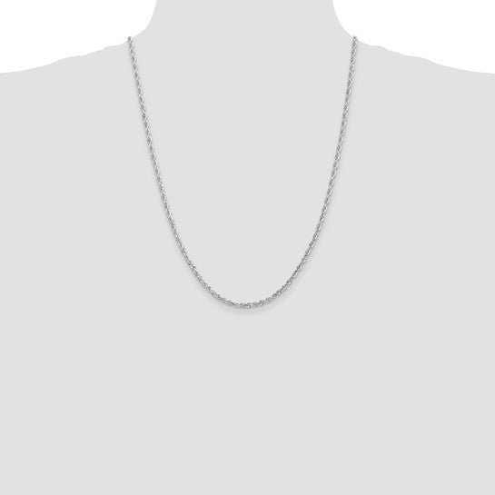 Cadena de Cuerda Cuádruple 10K Oro Blanco 3mm D/C – 24 Pulgadas