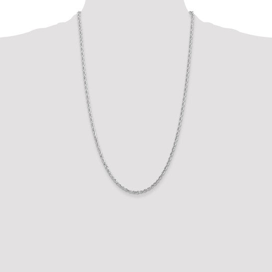 10K White Gold Diamond Cut Quadruple Rope Chain, 26 Inches, 3mm with Lobster Clasp