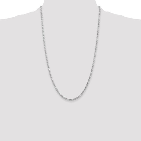 10K White Gold Diamond Cut Quadruple Rope Chain, 26 Inches, 3mm with Lobster Clasp