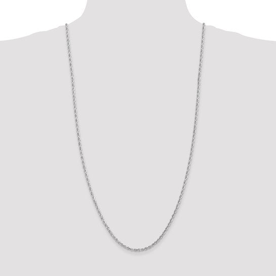 Cadena de Cuerda Cuádruple de Oro Blanco 10k 30 pulgadas 3mm con Corte Diamante y Cierre tipo Langosta
