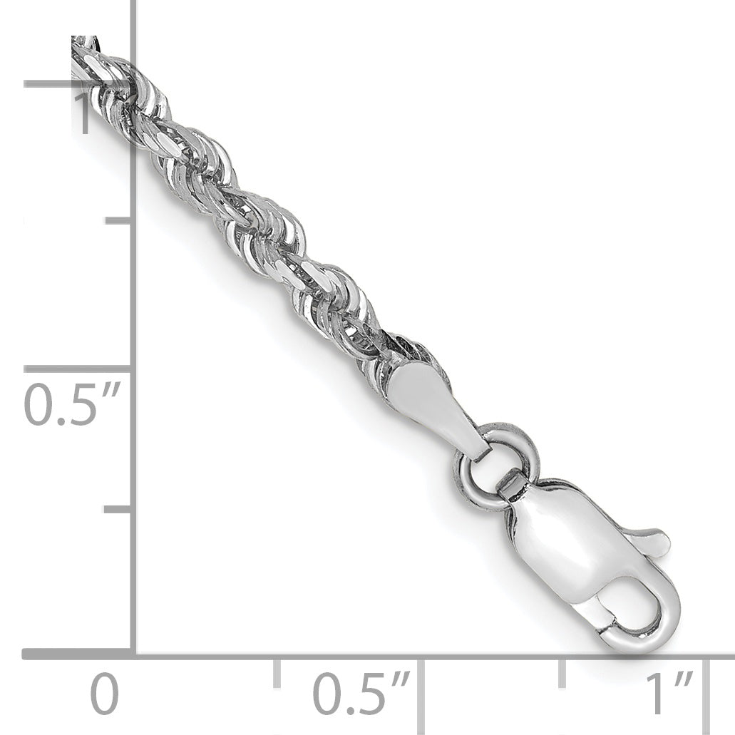 Pulsera de Cuerda Cuádruple Diamond-Cut de Oro Blanco de 10K – 7 Pulgadas, 3 mm con Cierre Langosta