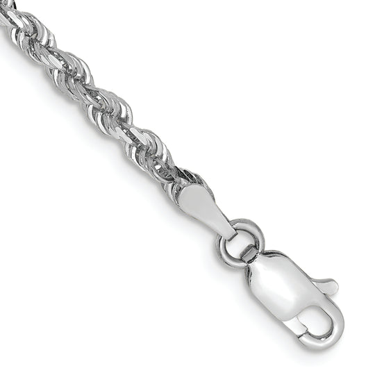 Pulsera de Cuerda Cuádruple Diamond-Cut de Oro Blanco de 10K – 7 Pulgadas, 3 mm con Cierre Langosta