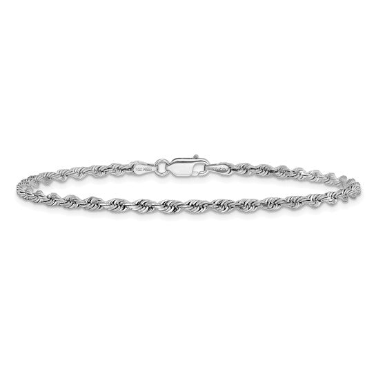 Pulsera de Cuerda Cuádruple de Oro Blanco 10K de 8 Pulgadas y 3 mm con Corte de Diamante