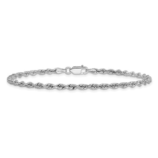 Pulsera de Cuerda Cuádruple de Oro Blanco 10K de 8 Pulgadas y 3 mm con Corte de Diamante