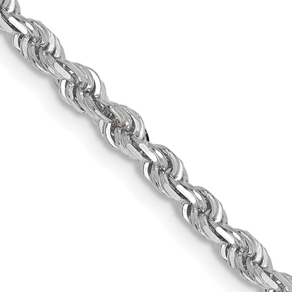 Cadena de Cuerda Cuádruple de 10K Oro Blanco 3mm con Corte Diamante – 18 Pulgadas