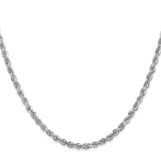 Cadena de Cuerda de Oro Blanco 10K de 3.35 mm con Corte Diamante Cuádruple - 26 Pulgadas