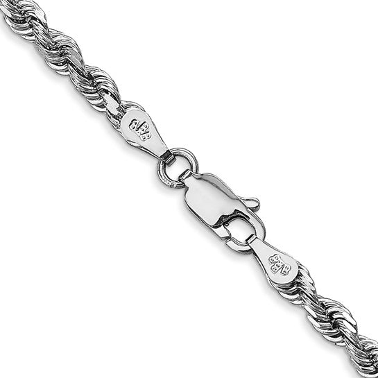 Cadena Cuádruple de Cuerda de Oro Blanco de 10K, 22 Pulgadas, 3.35 mm con Broche de Langosta y Acabado Diamond-Cut