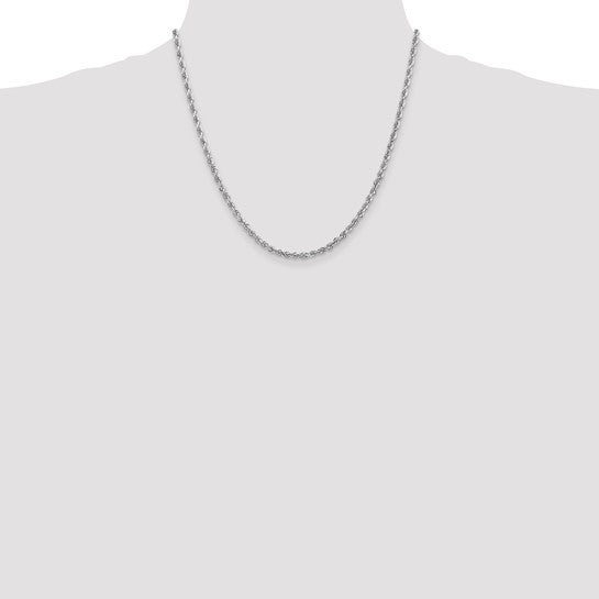 10K White Gold Chain, 20 Inches, 3.35 mm, Diamond Cut Quadruple Rope Style