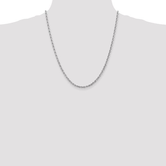 Cadena Cuádruple de Cuerda de Oro Blanco de 10K, 22 Pulgadas, 3.35 mm con Broche de Langosta y Acabado Diamond-Cut