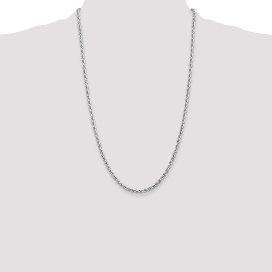 Cadena de Cuerda de Oro Blanco 10K de 3.35 mm con Corte Diamante Cuádruple - 26 Pulgadas