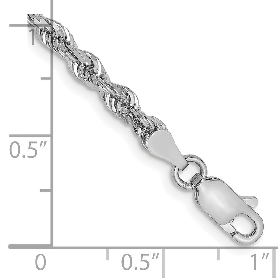 Pulsera de Oro Blanco de 10K, 8 Pulgadas, 3.35mm, Rope Cuádruple con Cierre de Langosta