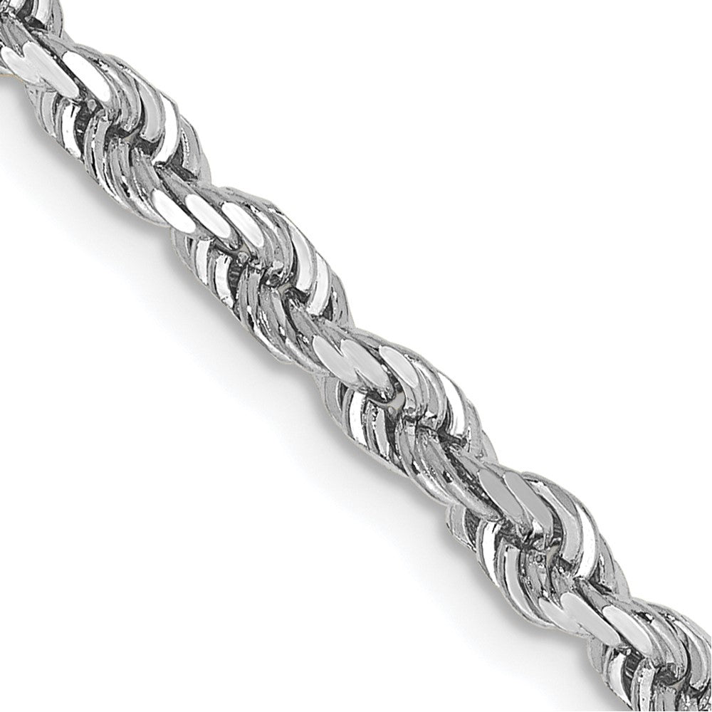 Cadena de Cuerda de Oro Blanco 10K de 3.35 mm con Corte Diamante Cuádruple - 26 Pulgadas