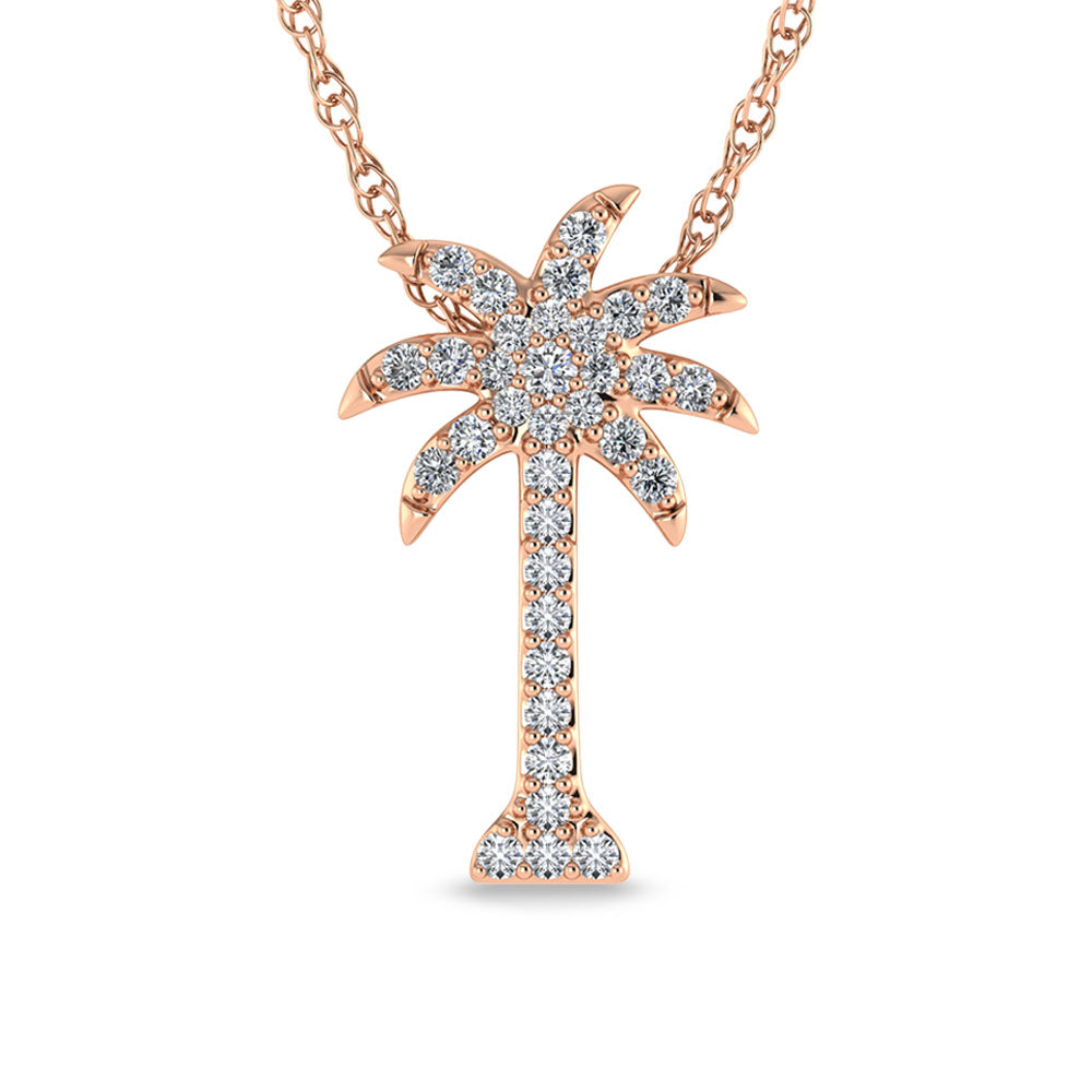 Diamante en oro rosa de 14 quilates de 1/5 qt. total. Colgante de palmera