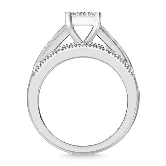 Oro blanco de 10 quilates de 1/2 qt.Tw. Anillo invisible de compromiso de diamantes