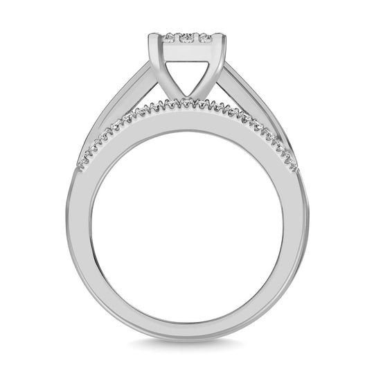 Oro blanco de 10 quilates de 1 qt.Tw. Anillo invisible de compromiso de diamantes