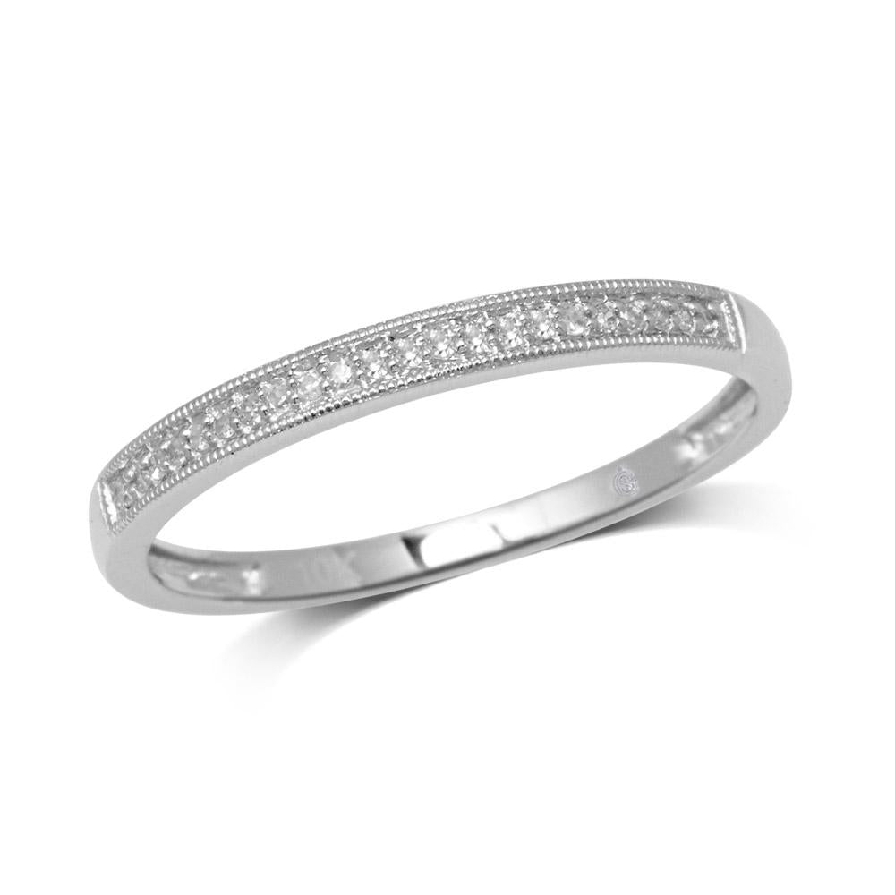 Oro blanco de 10 quilates de 1/10 qt.Tw. Anillo de boda de diamantes