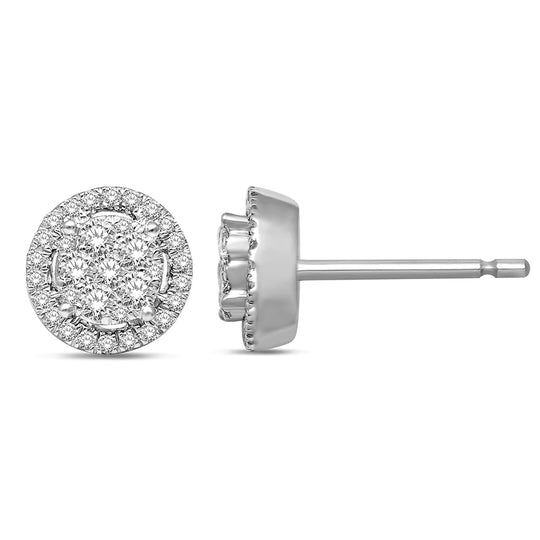 14K white gold, 1/3 carat total. Diamond flower stud earrings