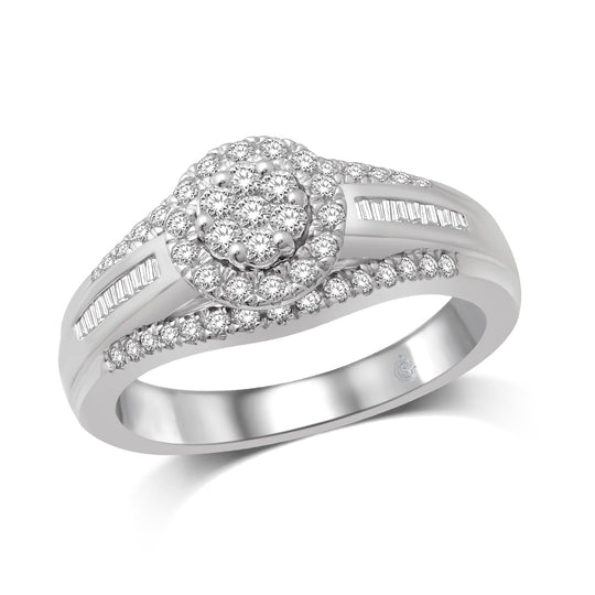 Oro blanco de 10 quilates de 1/2 qt.Tw. Anillo de compromiso de diamantes