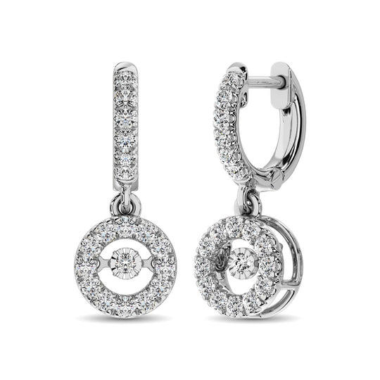 Aretes con Diamantes en Movimiento de 1 qt.Tw en Oro Blanco de 14k