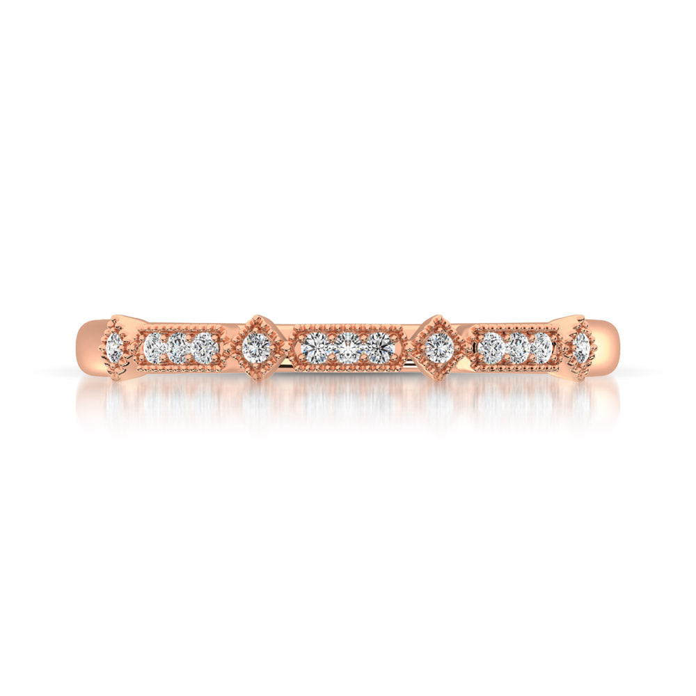 Anillo Apilable en Oro Rosa de 14k con Diamantes de 1/20 qt