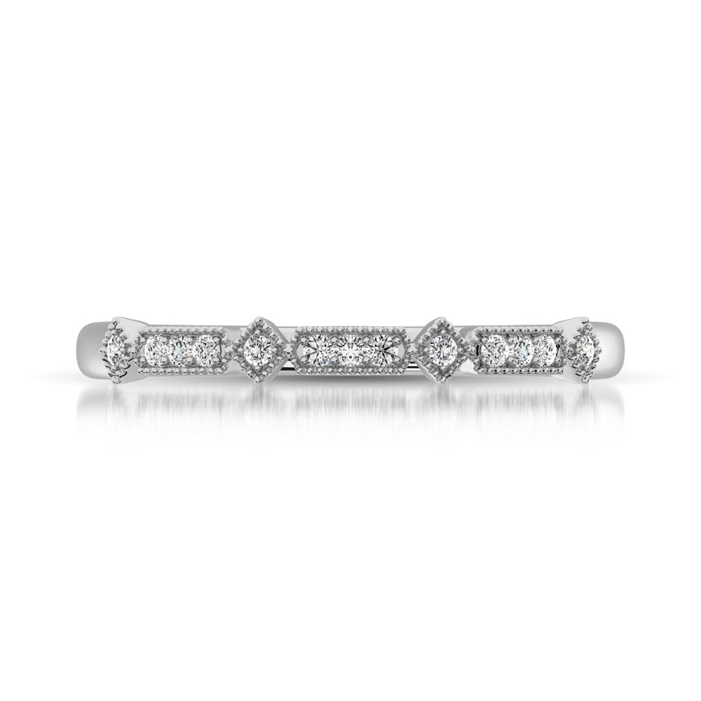 Banda Apilable en Oro Blanco de 14k con Diamantes de 1/20 qt
