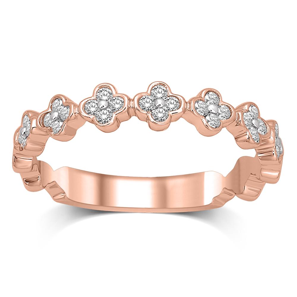 Anillo Apilable en Oro Rosa de 14k con Diamantes de 1/4 qt