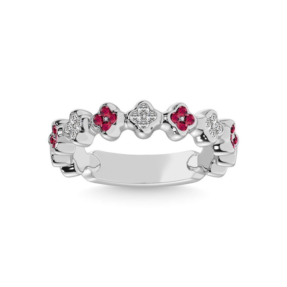 1/3 ct 14k White Gold Stackable Band with Alternating Ruby and Diamonds
