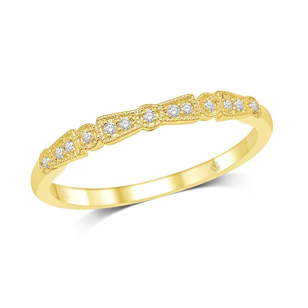 Oro amarillo de 14 quilates de 1/20 quilates total. Banda apilable de diamantes