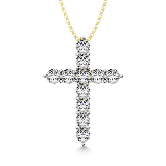 Colgante de cruz de oro amarillo de 10 quilates con diamantes de 1/20 quilates totales