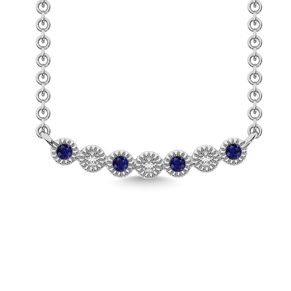 1/10 Ct. Tw. Diamond and Blue Sapphire Necklace in 10K White Gold