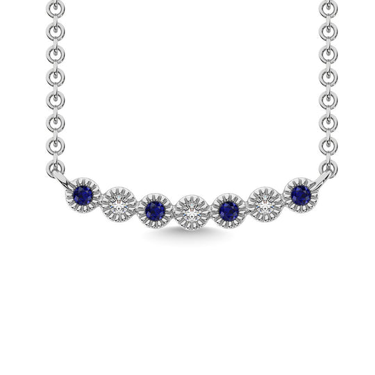 1/10 Ct. Tw. Diamond and Blue Sapphire Necklace in 10K White Gold