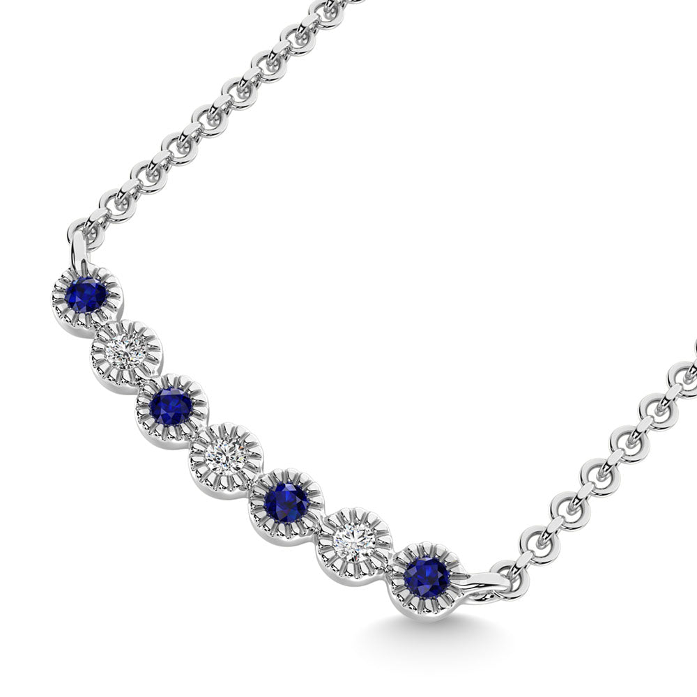 1/10 Ct. Tw. Diamond and Blue Sapphire Necklace in 10K White Gold