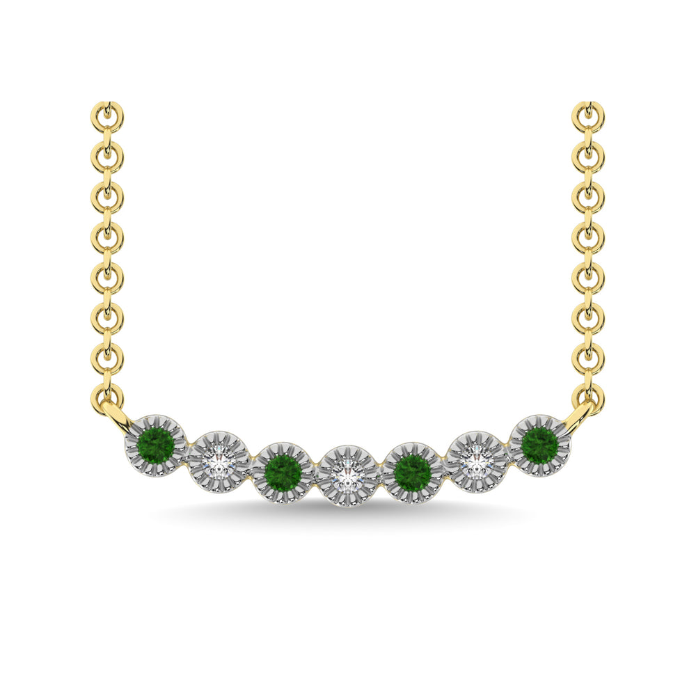 10K yellow gold necklace with 1/10 carat diamonds and round tsavorite