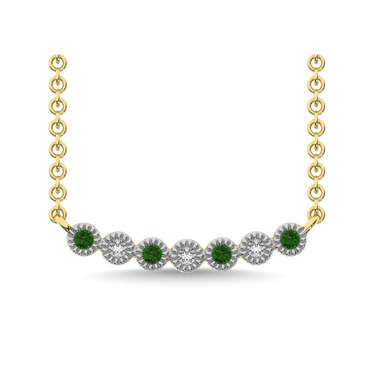 Collar de oro amarillo de 10 quilates con diamantes de 1/10 quilates y tsavorita redonda