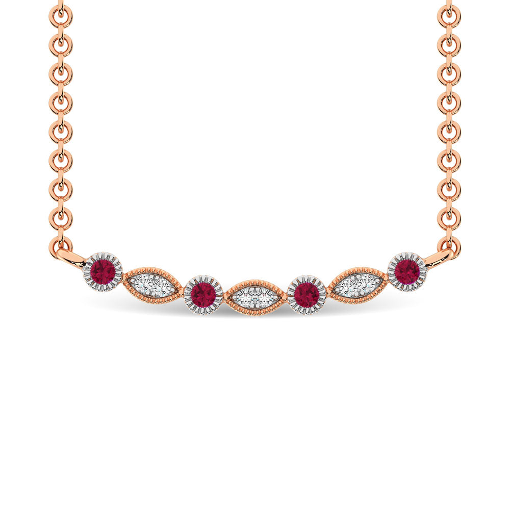 1/8 Ct. Tw. Diamond &amp; Ruby Fashion Necklace in 10K Rose Gold