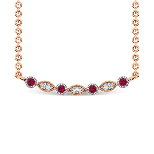 1/8 Ct. Tw. Diamond &amp; Ruby Fashion Necklace in 10K Rose Gold