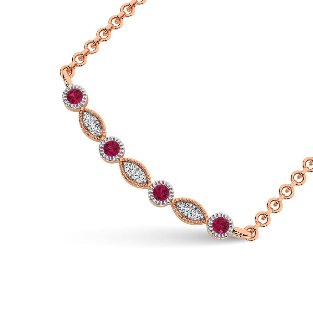 1/8 Ct. Tw. Diamond &amp; Ruby Fashion Necklace in 10K Rose Gold