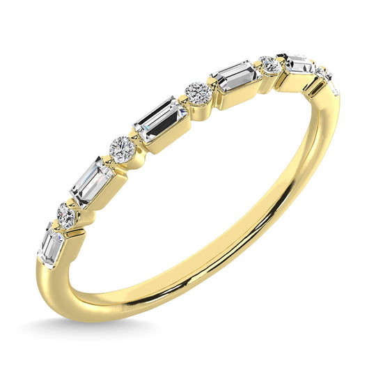Diamante 1/10 Ct.Tw. Anillo apilable redondo y baguette en oro amarillo de 14 k