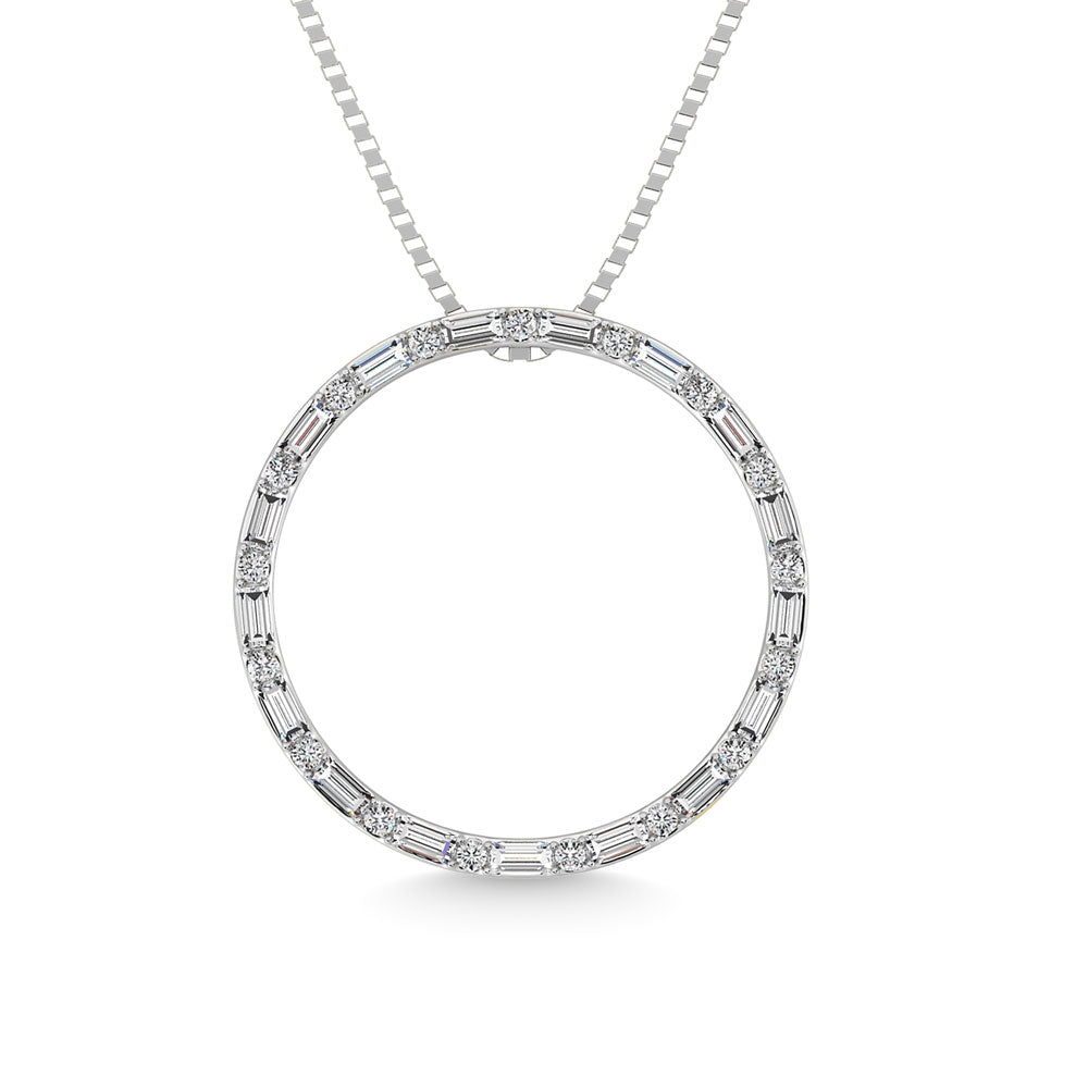 1/5 Ct. Tw. Round and Baguette Cut Open Circle Pendant in 10k White Gold
