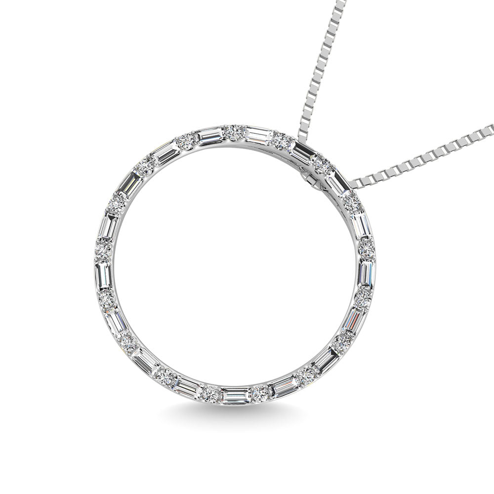 1/5 Ct. Tw. Round and Baguette Cut Open Circle Pendant in 10k White Gold