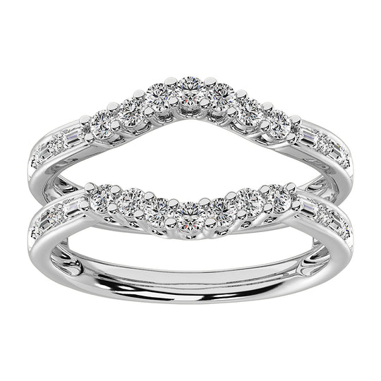 14K white gold 1/2 ct. round and baguette diamond guard ring