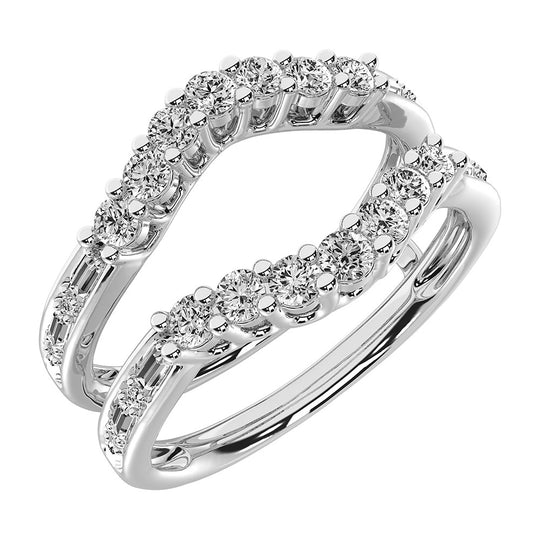 14K white gold 1/2 ct. round and baguette diamond guard ring