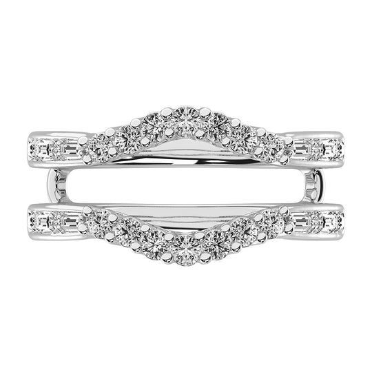 14K white gold 1/2 ct. round and baguette diamond guard ring