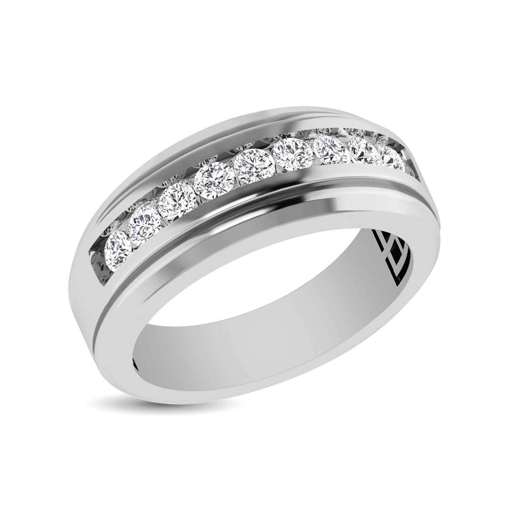 10K White Gold 1 ct. Tw. 9-Stone Diamond Satin Finish Men's Band