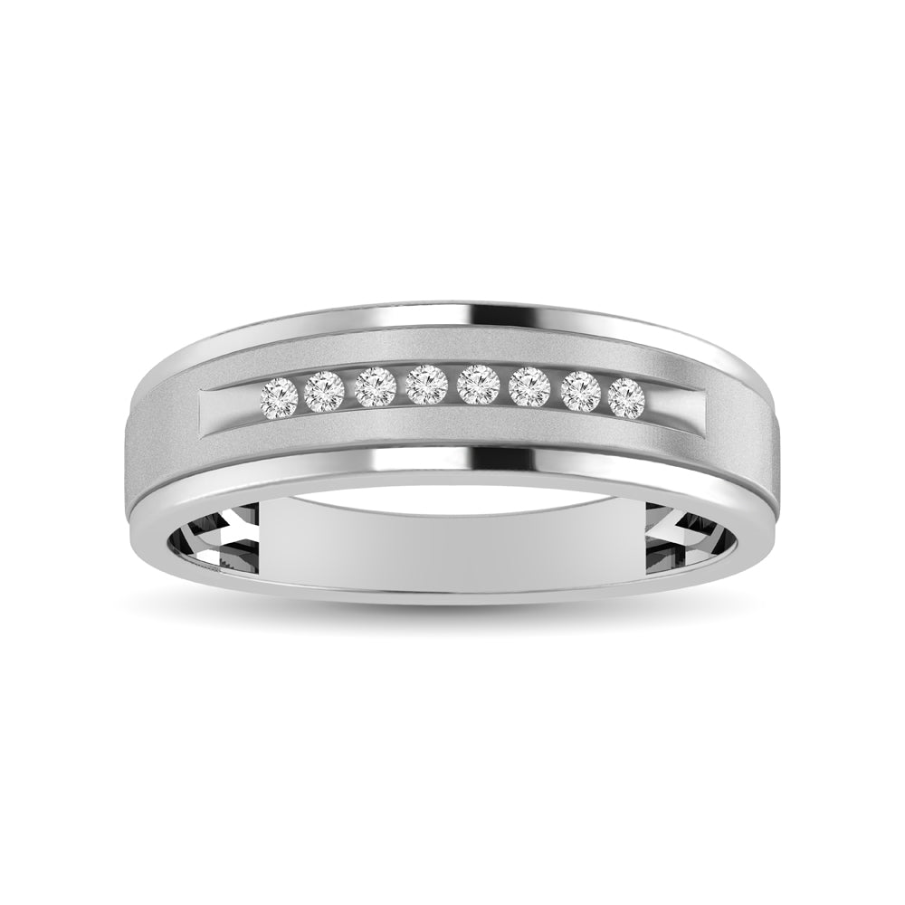 Alianza de Boda con Diamantes de 1/10 qt para Hombre en Oro Blanco de 10k