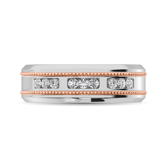 10K White Gold 1/4 ct. Tw. Men's Band with Diamond Milgrain Finish