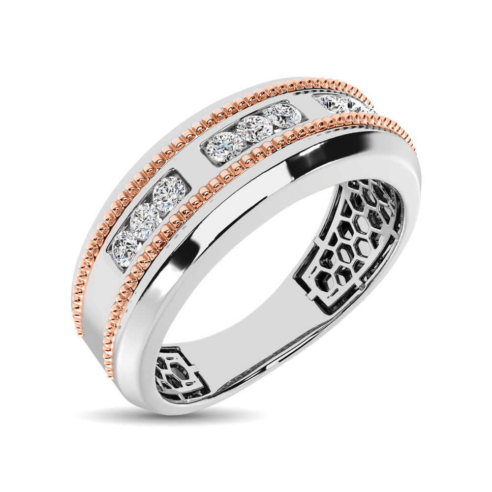 10K White Gold 1/4 ct. Tw. Men's Band with Diamond Milgrain Finish